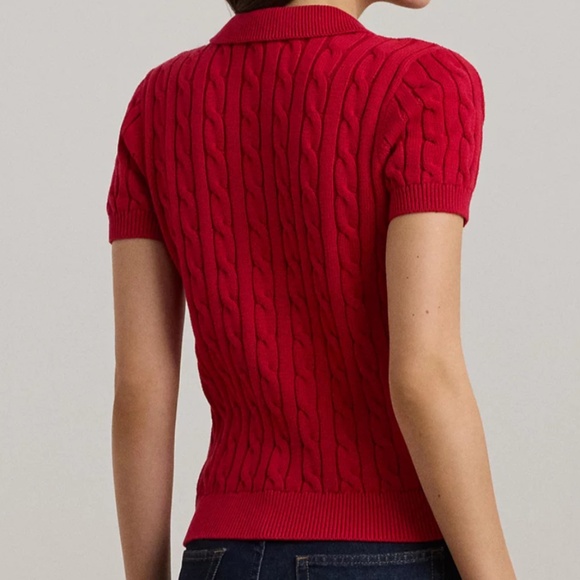 NWT Ralph Lauren Women's Anchor-Logo Cable-Knit Red Polo Sweater Size US XL - Picture 2 of 7